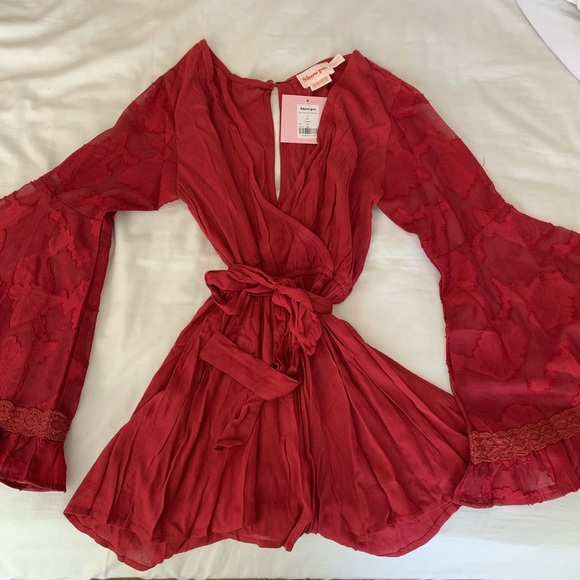 Red Wrap Romper - Picture 2 of 5